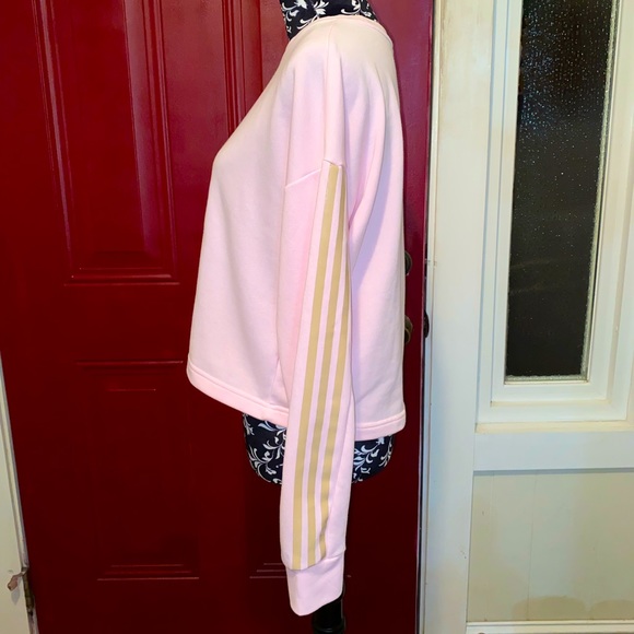 Adidas PRIMEGREEN Cropped Sweatshirt Pink Gold 3 stripes sleeves - Picture 3 of 9